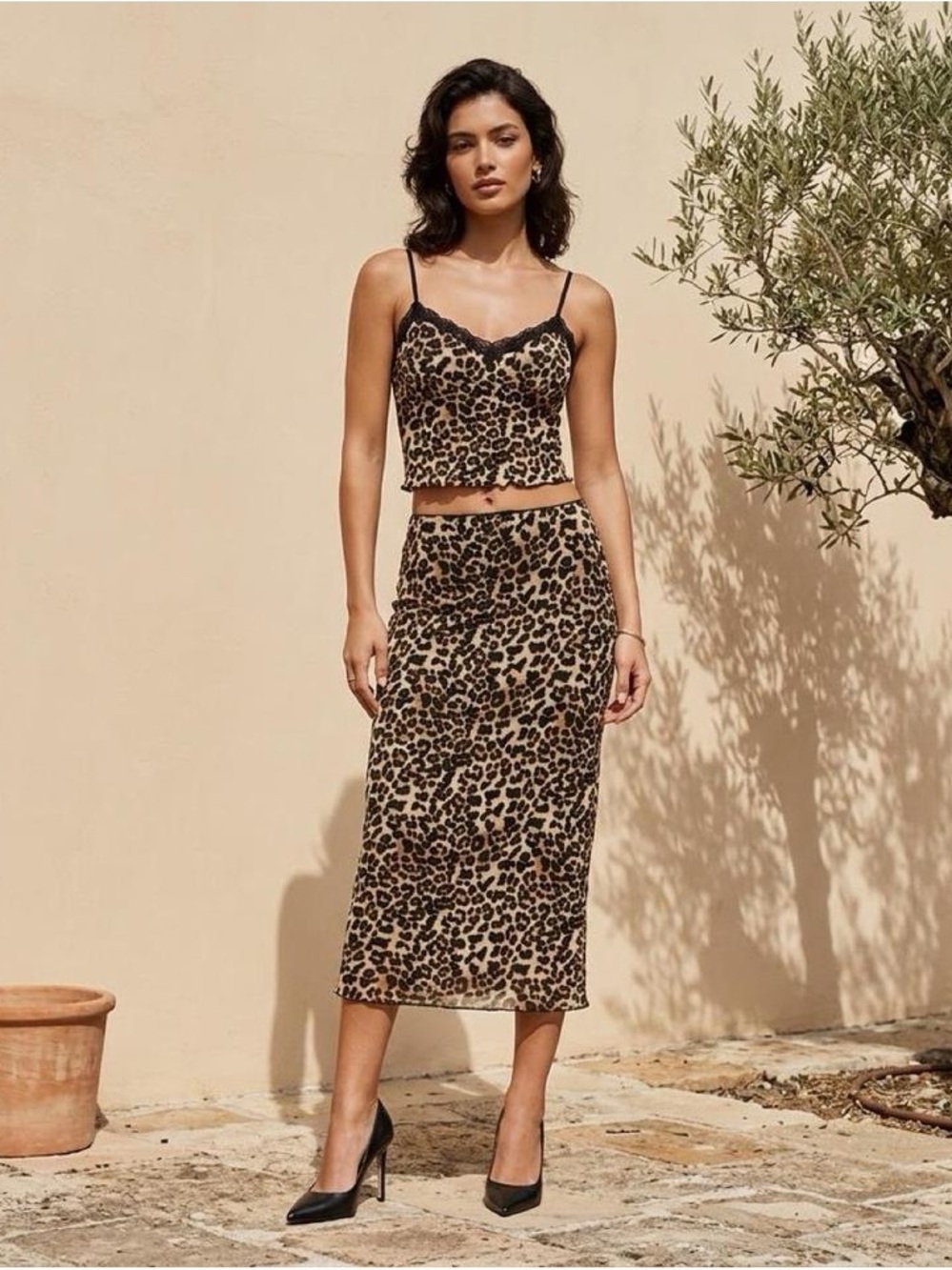one clothing Leopard-Print Midi Skirt in Brown & Black
